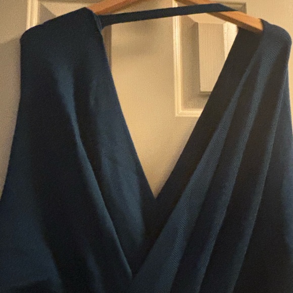 Mid Length on  5’ 6”. Stretchy but form fitting.  Blue sweater dress - Picture 4 of 7